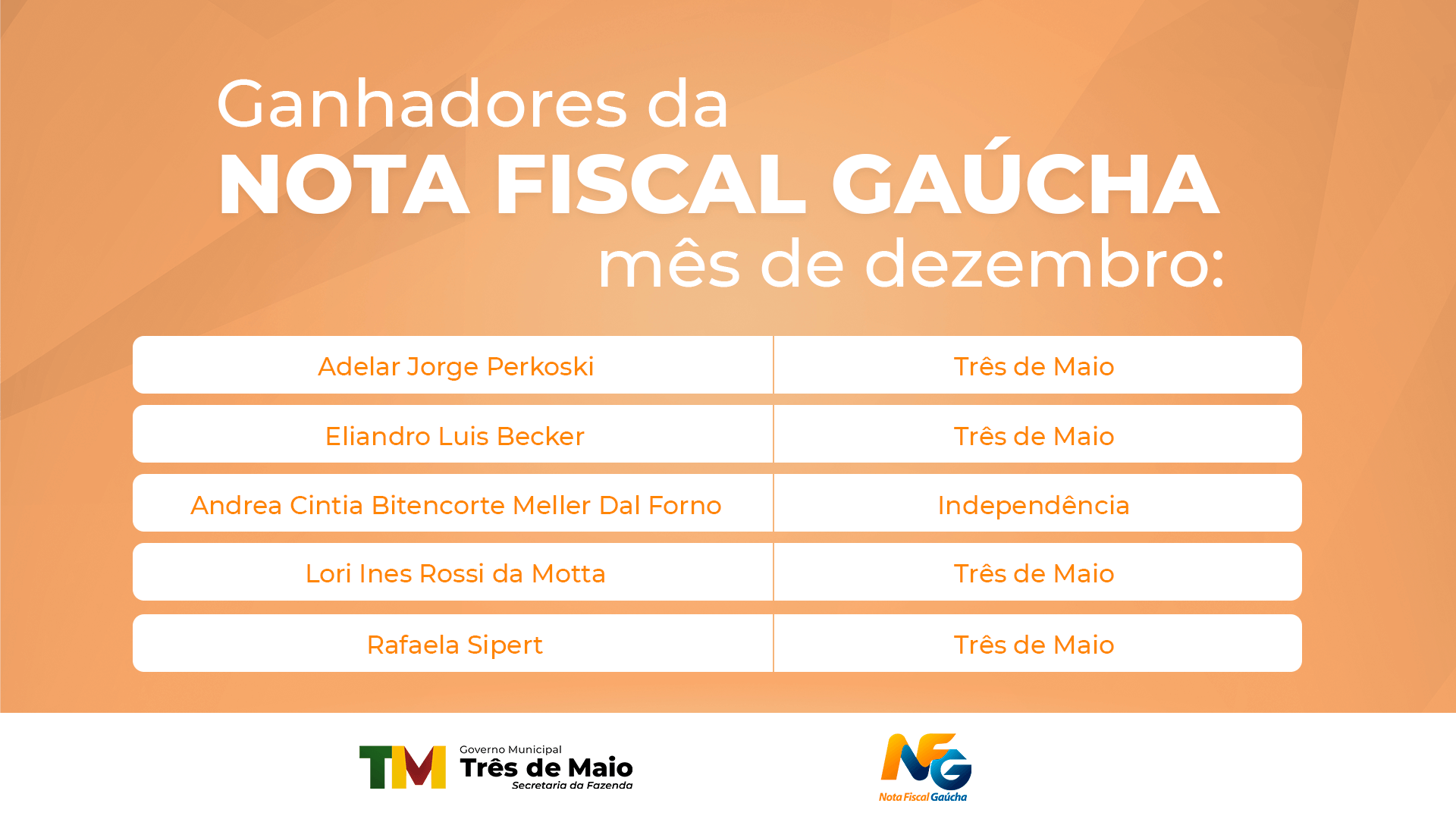 NOTA FISCAL GAÚCHA REALIZA SORTEIO DO MÊS DE DEZEMBRO